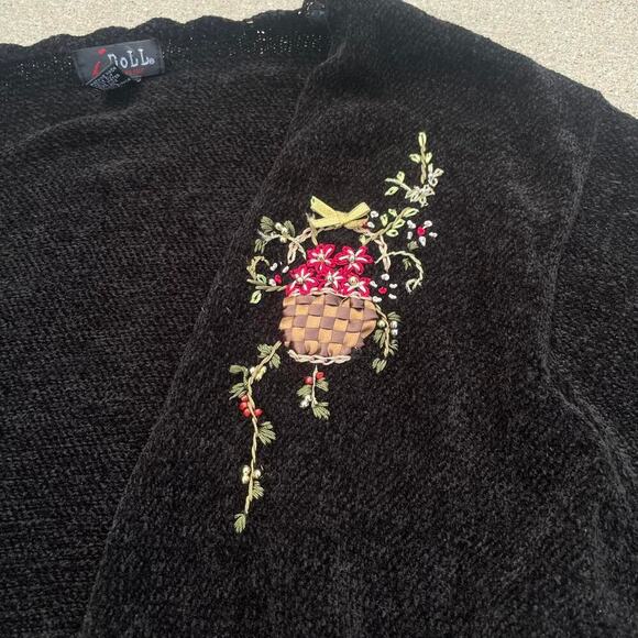 Vintage 90s Womens 3X Cottagecore Cardigan Velvet Embroidery Floral Grunge‎ Goth - Picture 2 of 7